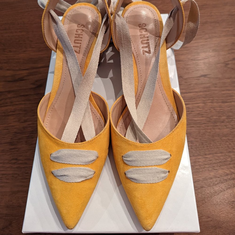 Yellow Schutz espadrille lace-up sandals